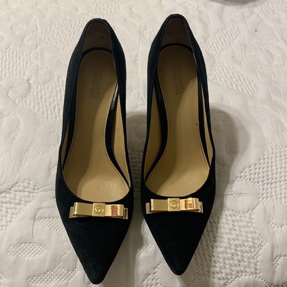 Michael Kors Black Suede Pumps with Gold Accents - Picture 11 of 12